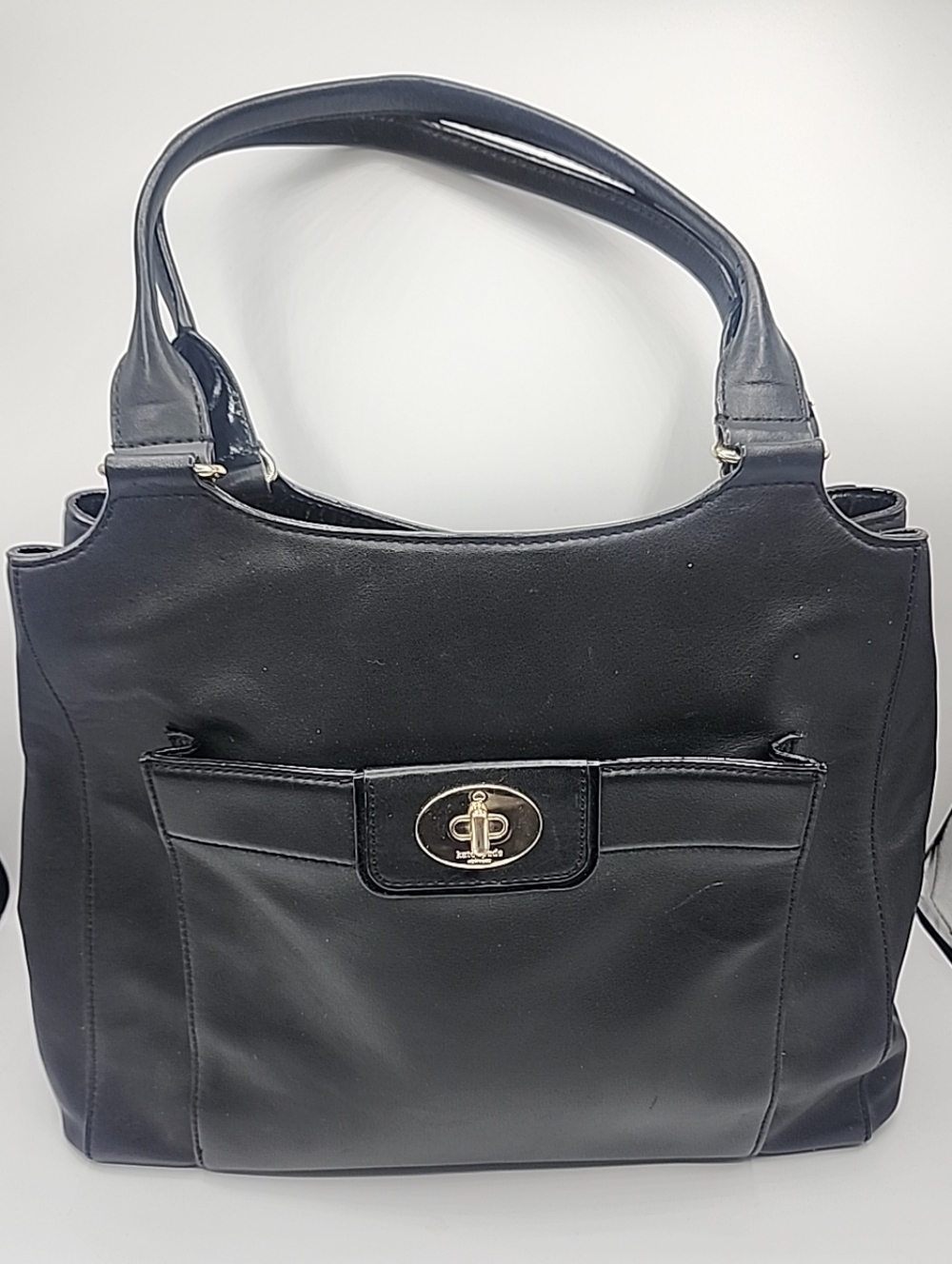 Kate Spade Vintage Black Leather Shoulder Bag with Turn-Lock Pocket
